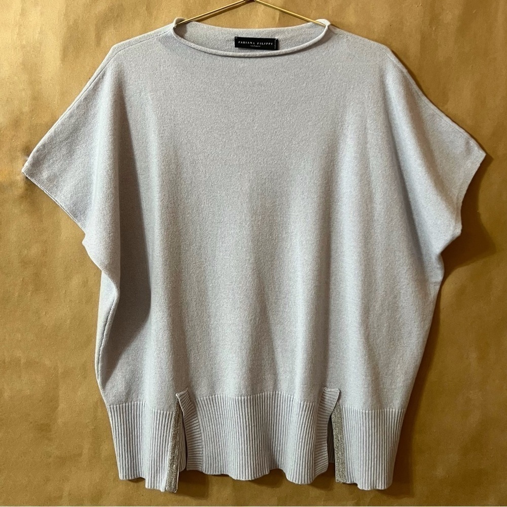 Fabiana Filippi | Cashmere Funnel Neck Side Slit Poncho Sweater Grey Size S